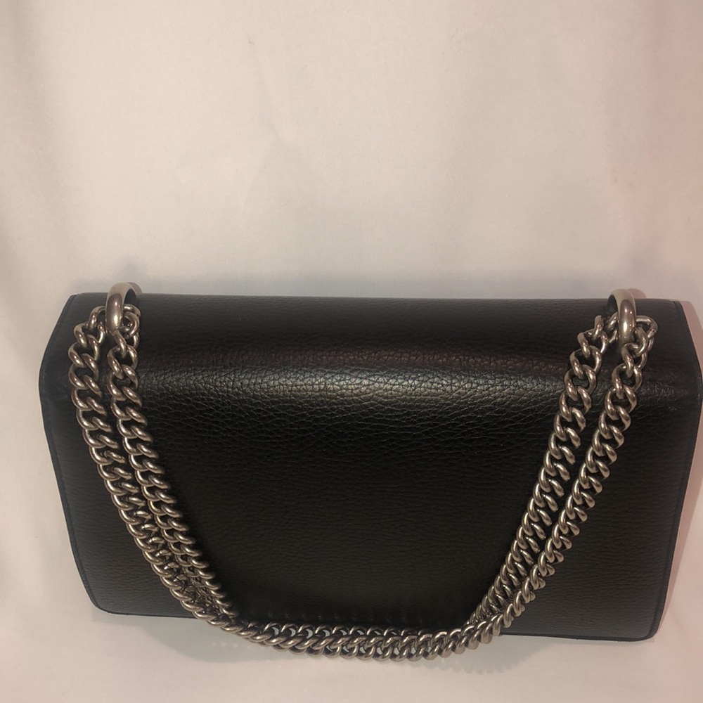 Gucci Dionysus  Black Leather Shoulder Bag Cyrstal Tiger Head Clasp - Picture 14 of 14